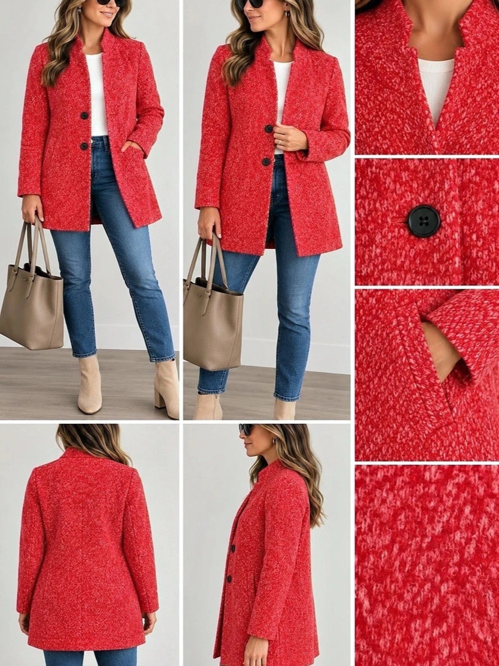 Old Navy Women’s Size Small Red Marled Textured Single-Breasted Coat